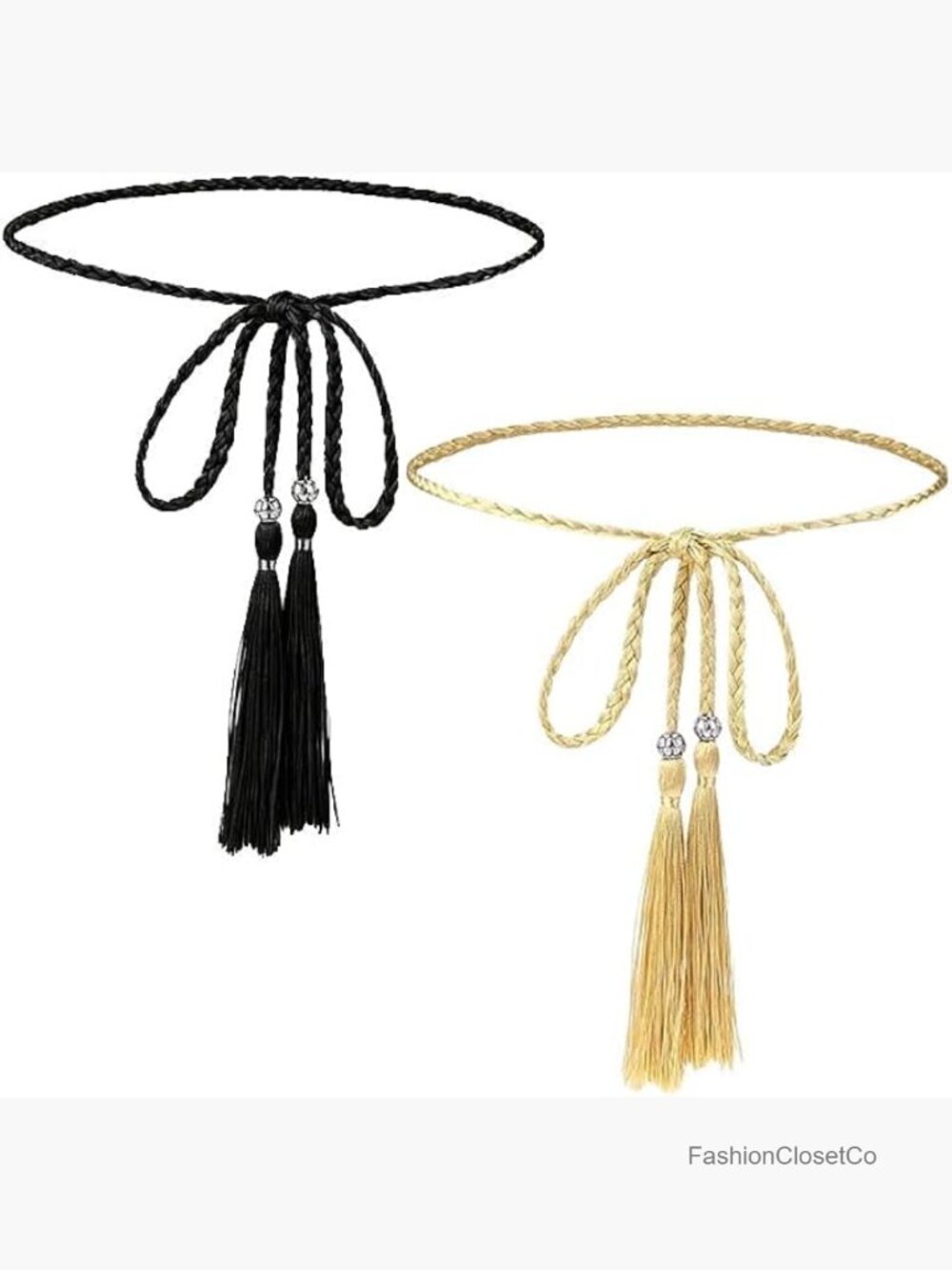 2pcs Tassel Braided Waist Belts, Skinny Tie Rope Belts for Dresses Skirts - Picture 1 of 7